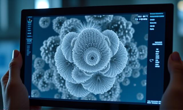 현미경으로 금속 구조를 관찰하는 이미지