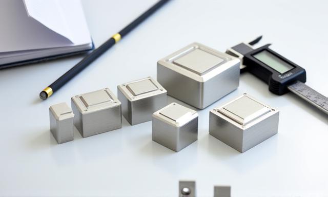 광택이 나는 테스트 금속 블록과 측정 도구가 놓인 깨끗한 실험실 테이블의 모습